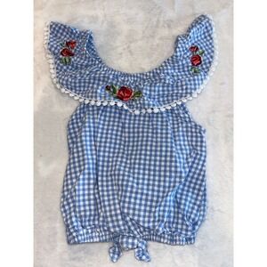 My Destiny Cutout Dress Toddler 3T Blue White Gingham Check Off The Shoulder